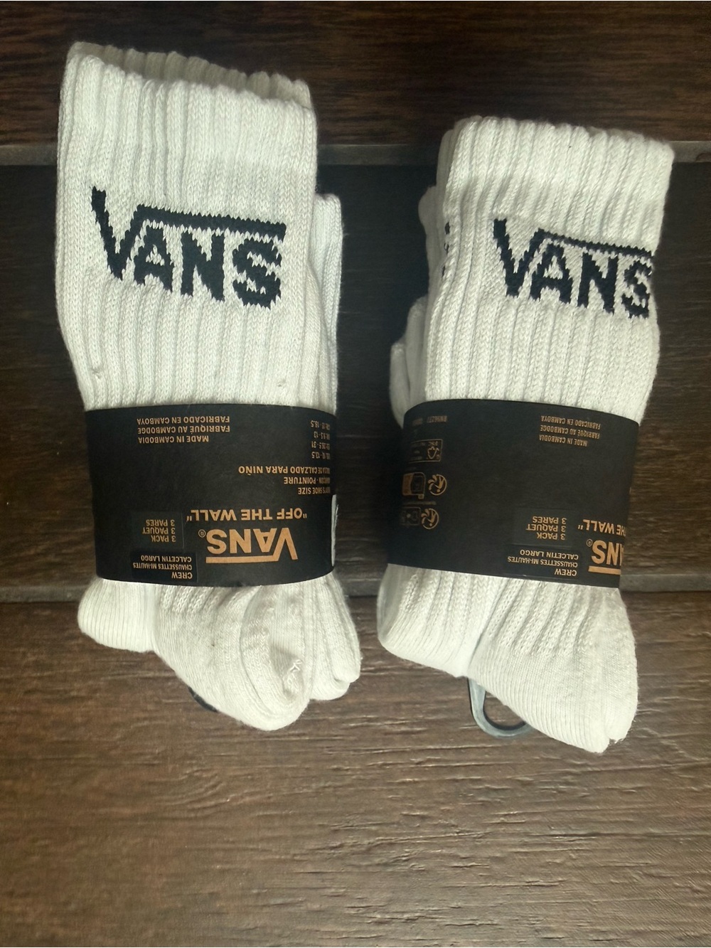 Vans White Crew Socks with Black Logo - Twin Pack